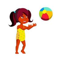 niña, niño, juego, con, pelota, en, arena, playa, vector