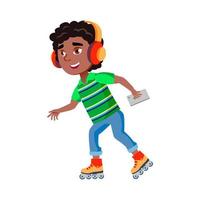 niño montando patines y escuchando música vector