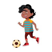 Boy Kid Kicking Soccer Ball On Stadium Vector