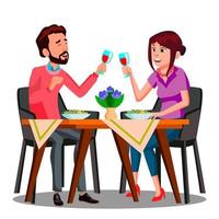 Young Couple Drinking Wine From Glasses In A Restaurant Vector. Isolated Illustration vector