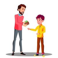 Father Gives Money From His Purse To His Son Vector. Isolated Illustration vector