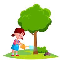 Girl Child Watering Tree, Earth Day Concept Vector. Isolated Illustration vector
