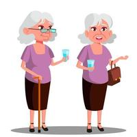 Modern Old Woman With A Glass In Her Hand Vector. Isolated Illustration vector