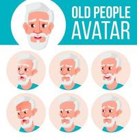 Old Man Avatar Set Vector. Face Emotions. Senior Person Portrait. Elderly People. Aged. Beauty, Lifestyle. Cartoon Head Illustration vector