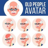 Old Man Avatar Set Vector. Face Emotions. Senior Person Portrait. Elderly People. Aged. Emotions, Emotional. Casual. Cartoon Head Illustration vector