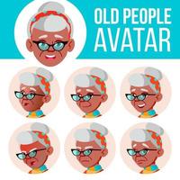 Old Woman Avatar Set Vector. Black. Afro American. Face Emotions. Senior Person Portrait. Elderly People. Aged. Flat, Portrait. Caucasian. Cartoon Head Illustration vector