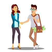 Lending, Manager Woman In Suit Shaking Hands With Client Vector. Isolated Illustration vector
