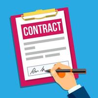 Hands Of Man Signing A Contract Top View Vector. Isolated Illustration vector