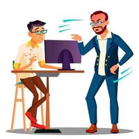 gritando jefe de jefe de la computadora en vector de empleado asustado. ilustración aislada