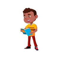 Pupil Boy Reading Book In School Corridor Vector