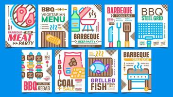 Barbeque Party Advertising Posters Set Vector