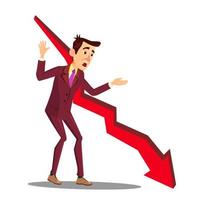 Manager In Stress Next To Arrow Of Falling Sales Graph Vector. Isolated Illustration vector