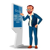 Low Salary, Sad Man In Business Suit Next To An Atm Vector. Isolated Illustration vector