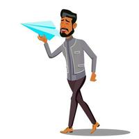 Startup, Manager In A Business Suit Starting Up Paper Airplane Vector. Isolated Illustration vector