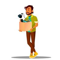 Frustrated Business Loser Leaves Office With A Box Of His Belongings Vector. Isolated Illustration vector