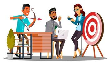 Business Meeting, The Team Meeting And One Employee Shooting At The Target Vector. Isolated Illustration vector