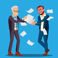 Two Businessmen Are Pulling Out A Contract From Hands Each Other Vector. Isolated Illustration vector