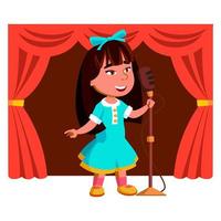 Girl Kid Singing Song On Theater Stage Vector