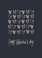 Valentines Day greeting card. Hand-lettered greeting phrase and like-gold heart shapes vector