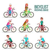 ciclistas montando bicicletas vector conjunto de personajes de dibujos animados