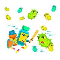 Collection Of Fungus Microbe And Pills Set Vector