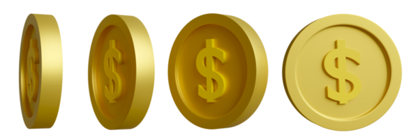conjunto de monedas de oro con símbolo de dólar para copiar, diseño de afiches e infografías con fondo transparente. png