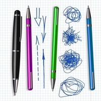 Ballpoint Pen And Hand Drawn Doodle Set Vector