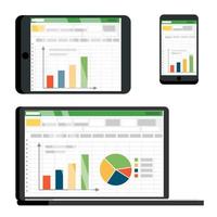Spreadsheet Table On Tablet, Smartphone Vector Screen Set