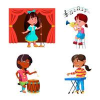 Kids Girls Playing Music Orchestra Set Vector