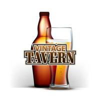 Bottle And Glass Of Beer Vintage Tavern Vector