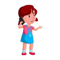 Girl Kid Calling And Talking On Smartphone Vector