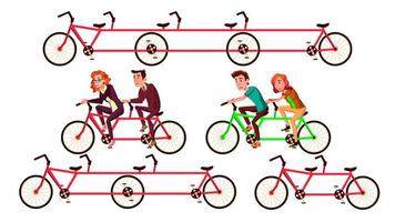 bicicleta tándem montando por caracteres vector set