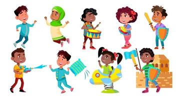 Character Children Rejoice And Playing Set Vector