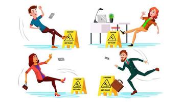 Slippery Concept Vector. Wet Slippery Floor. Slip People And Fall On. Illustration vector