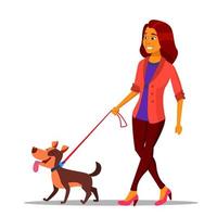 Leash Concept Vector. Woman Walking With Dog On Leash. Illustration vector