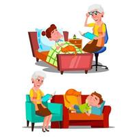 Grandmother Reading Nighttime Story Book Vector