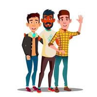 hermandad, amigos masculinos multiétnicos personajes de dibujos animados vectoriales vector