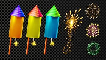 Firecracker And Festive Firework Light Set Vector