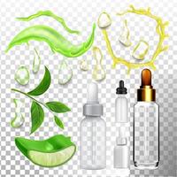 Aloe Drop Essence And Empty Bottle Set Vector