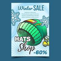 Hats Shop Winter Sale Advertise Poster Vector