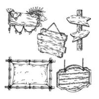 letrero de madera conjunto boceto vector dibujado a mano