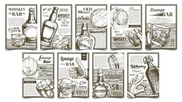 Whiskey Lounge Bar Advertising Posters Set Vector