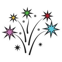 A set of cartoon colorful vector illustrations of stars, comet, salute, fireworks, isolated on a white background.