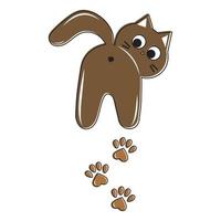 Cute cat left a paw print, color vector illustration in cartoon style