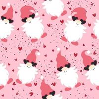 patrón impecable con gnomos, regalos y corazones. diseño del día de san valentín. ilustración vectorial aislada sobre fondo rosa. vector