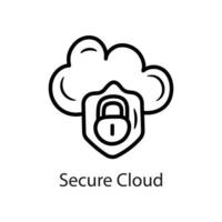 Secure Cloud  Outline Icon Design illustration. Data Symbol on White background EPS 10 File vector