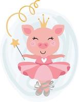 Cute baby pig ballerina with crown vector