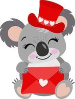 Adorable koala with red hat holding a valentine letter envelope vector