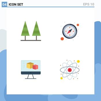 Group of 4 Modern Flat Icons Set for eco monitor park direction computing Editable Vector Design Elements