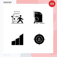 Mobile Interface Solid Glyph Set of 4 Pictograms of and page pedestrian document architecture Editable Vector Design Elements